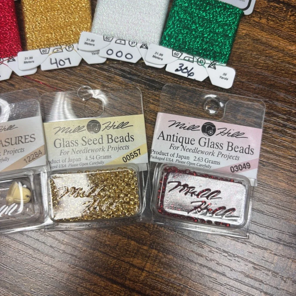 Mill Hill Glass Beads Treasures & Glissen Gloss Rainbow Blending Thread Lot 7pc